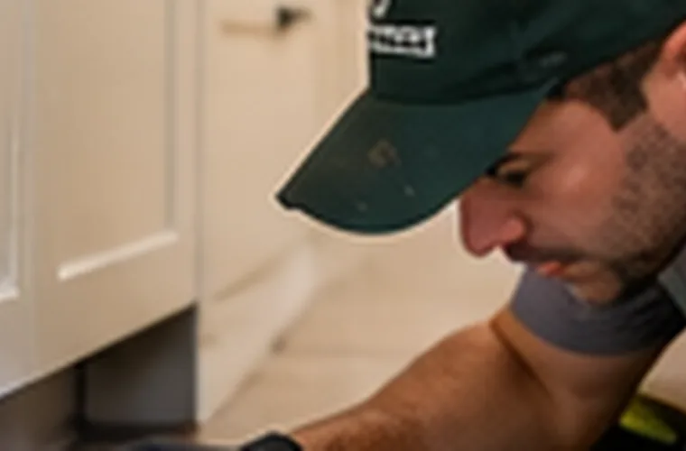 Person checking the base of a kitchen cabinet for ants