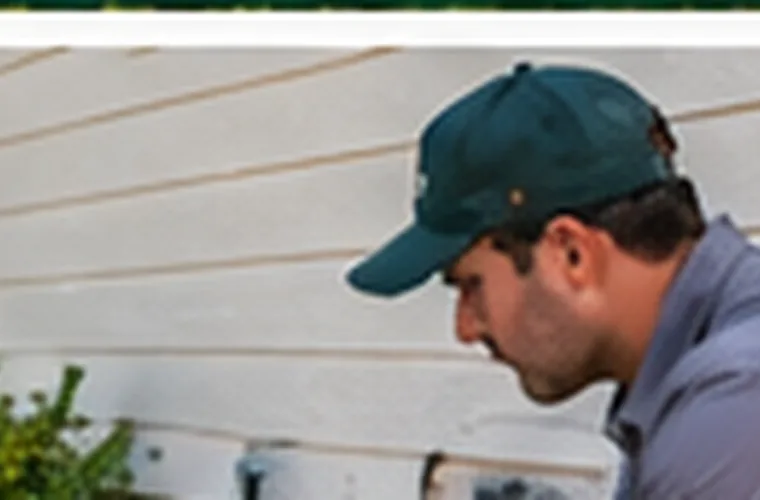 Person examining house siding for insect activity