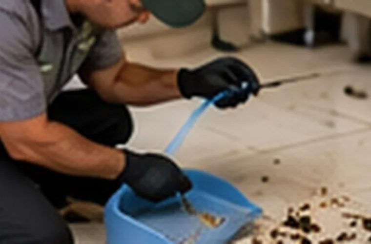Person checking kitchen flooring for signs of rodents