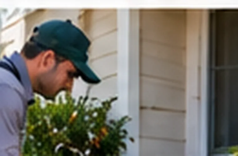 Person checking vegetation and landscaping outside a home