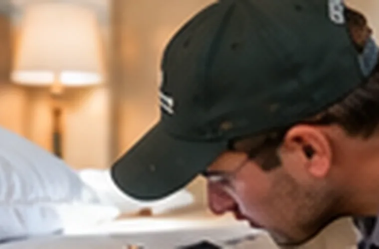 Person using a light to inspect a mattress edge for bed bug evidence