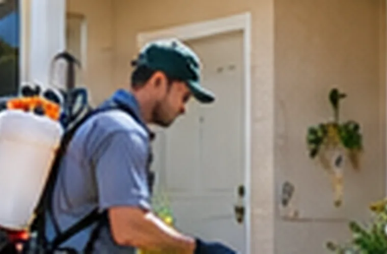 Person inspecting a garden area outside an apartment building