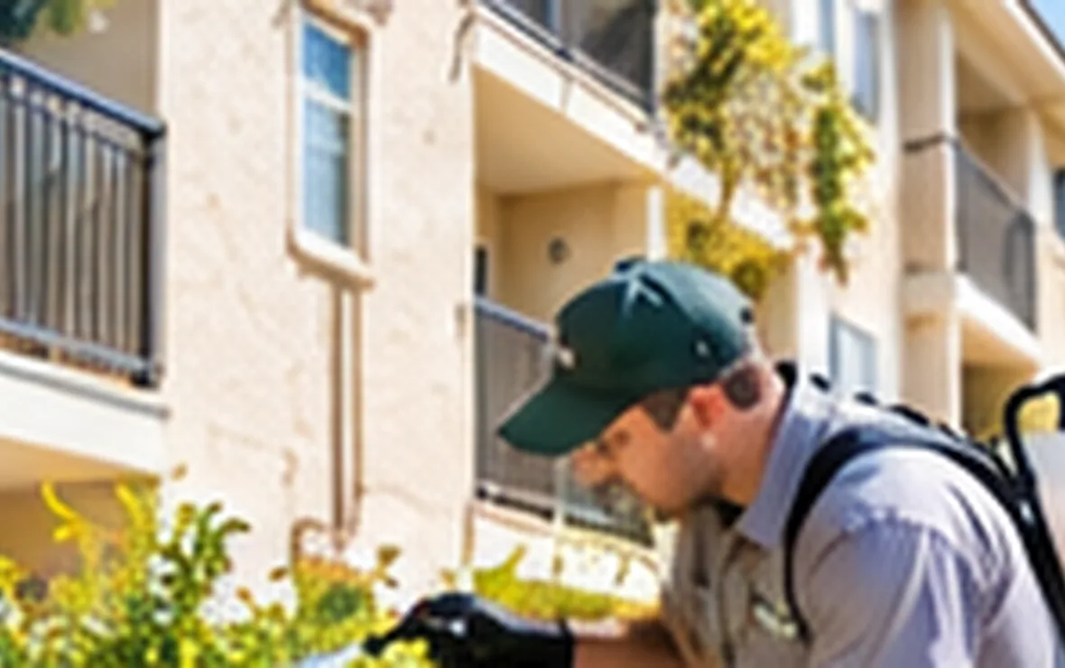 Person checking the garden and exterior of an apartment building